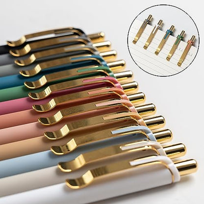 Linbsunne Ballpoint Pens Black Medium Point 1mm Pen with Super Soft Grip Ball Point Pen for Men Women Retractable Pens (gold-12 pcs) - color: gold-12 pcs