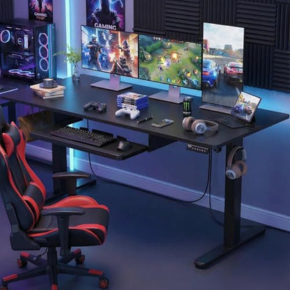 ErGear Large Electric Standing Desk with Keyboard Tray, 63x28 Inches Adjustable Height Sit Stand Up Desk, Home Office Desk Computer Workstation, Black - color: Black, size: 63" X 28"
