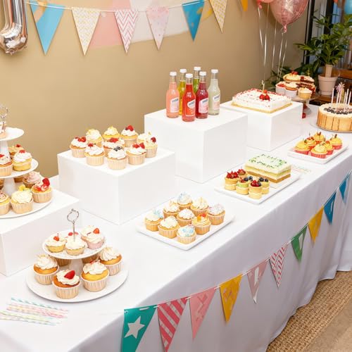 6Pcs Buffet Risers, Food Risers for Buffet Table, Acrylic Display Stands for Party Catering Desset Jewelry Collectibles, Acrylic Cube Boxes with Hollow Bottoms White(8"-7.5"-7"-6.8"-6"-5") - size: 8"-7.5"-7"-6.8"-6"-5"