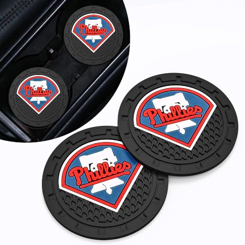 Car Cup Holder Coasters for Phila Phillies Baseball Fans, Phillies Car Coasters for Cup Holder Insert Silicone Non-Slip - color: 11phi12lli