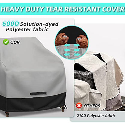Patio Swivel Chair Cover Waterproof 2 Pack, 600D Heavy Duty Outdoor Furniture Covers for Universal Lawn/Deck/Garden/Backyard Fits up 28" W*30" D*32" H, Gray/Black - size: 28"W x 30"D x 32"H - 2Pack