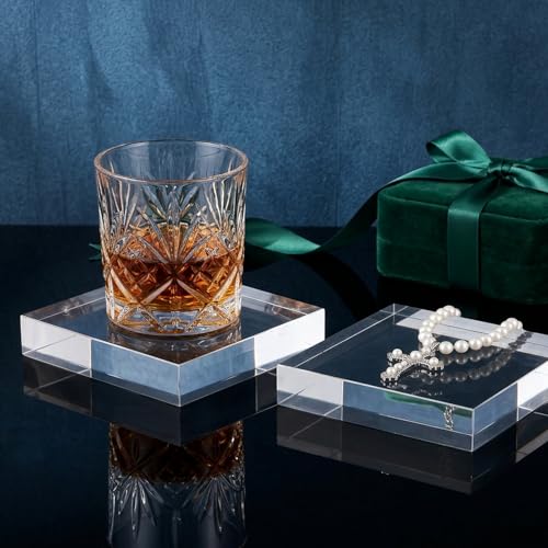 2 Pcs 6 x 6 x 1 Inches Acrylic Square Display Block, Clear Polished Acrylic Cubes Jewelry Display Stand for Ring Showcase, Collectibles, Trophy Base Holder