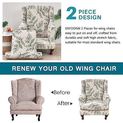 KRFOONN Stretch Wing Chair Slipcovers Printed 2 Piece Wingback Chair Covers Soft Spandex Wingback Armchair Slipcover Furniture Protector Chair Covers for Living Room Wingback Chair, T1 - color: Color T1