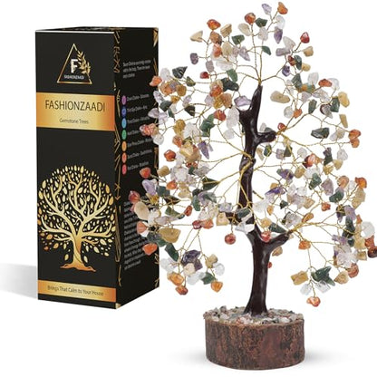 FASHIONZAADI Premium Crystal Tree of Life – 7 Chakra Tree for Healing, Positive Energy, Luck & Manifestation – – Ethically Handcrafted Gifts for Women, Spiritual Gifts for mom - color: Mix Crystals Golden Wire