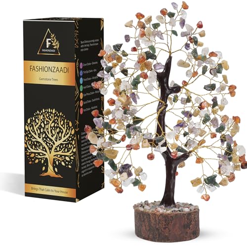 FASHIONZAADI Premium Crystal Tree of Life – 7 Chakra Tree for Healing, Positive Energy, Luck & Manifestation – – Ethically Handcrafted Gifts for Women, Spiritual Gifts for mom - color: Mix Crystals Golden Wire