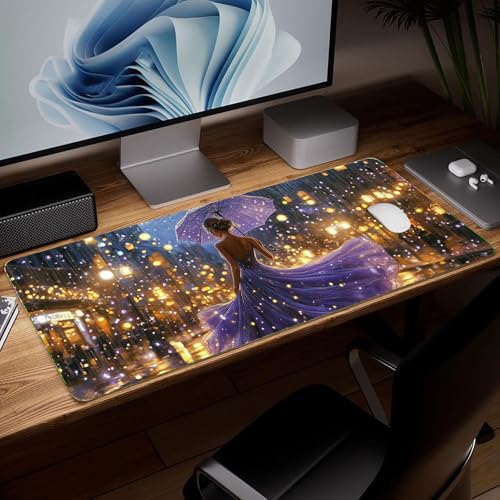 Leather Woman Desk Pad, Colorful Art Mouse Pad Large Computer Keyboard Gaming Mousepad Waterproof Desktop Protector & Cover, Decorative PU Leather Laptop Mouse Mat Home Decor 10 x 25.6 inch C91 - color: colorful-10