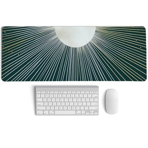 Boho Gold Sunburst Mouse Pad,XL Large Retro Minimalist Art Aesthetic Desk Mat,Dark Green Summer Sun Mousepad for Home Office Dorm Desktop Decor,31.5x11.8 Inch - color: Boho Green XL