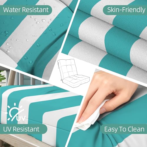 Outdoor Chair Cushions Set of 2, 42x21x4 Inch Patio Cushion for Dining/Rocking Chairs, High Back Soft Seat Pad with Ties, Fade-Resistant & Waterproof, Lake Blue White Stripes - color: Lake Blue White Stripes