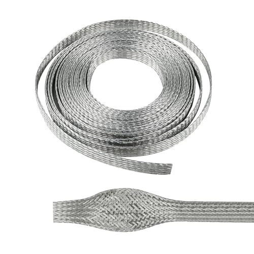 1/2" Wide Tinned Copper Braided Metal Wire Shielding Sleeve Ground Strap Automotive Flat Mesh Flexible Expandable Sheath (12mm ID-38ft) - size: 1/2 in Wide(0.32 in Dia)-38ft