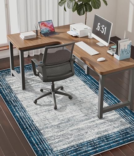 chakme Office Chair Mat for Hardwood Floor, 60"x45" Easy Glide Computer Desk Mat Protector for Rolling Chair Under Desk Rug Nonslip Backing, Machine Wash, (Square) - color: Blue White Square, size: 45"x60"