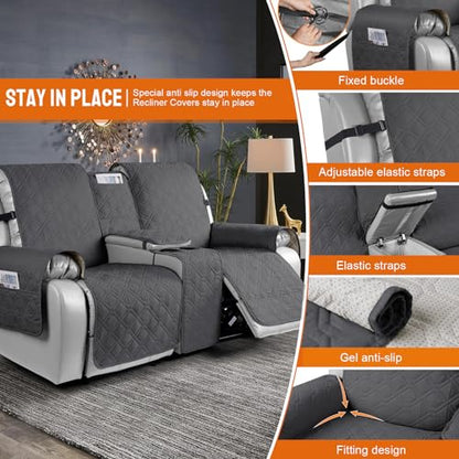VANSOFY Loveseat Recliner Cover with Console 100% Waterproof Sofa Slipcovers Non-Slip Reclining Couch Cover Split Sofa Covers Furniture Protector for Pets, Dogs(Charcoal Gray) - color: Charcoal Gray