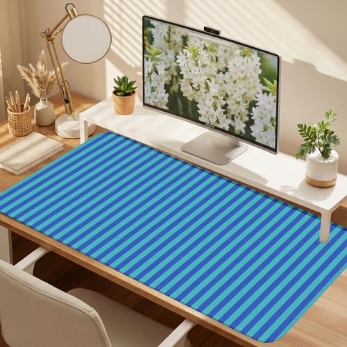 Blue Teal Striped Desk Mat Cute Pastel XXL Large Gaming Mouse Pad Desk Pad Kawaii Aesthetic Home Office Decor Cozy Keyboard Laptop Computer Mat - color: A6- Blue Teal