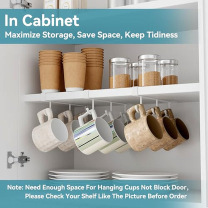 ECROCY Coffee Mug Holder Under Cabinet Only Fits Shelves up to 3/4" Thick, Clip-On Coffee Cup Holder Pack of 3, No Drilling Free Damage - color: White
