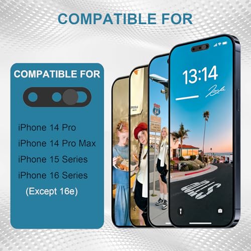 Front Camera Privacy Cover Compatible for iPhone 16/16Plus/16 Pro/16 Pro Max/15/15Plus/15 Pro/15 Pro Max/14 Pro/14 Pro Max, [2 Pack] Anti-Spy Lens Protector,Camera Protector for Privacy & Security