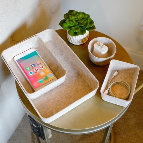 Welaxy 7pc Scandinavian Felt Desk Drawer Organizer Oatmeal Catchall Tray - color: Oatmeal