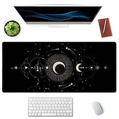 SSOIU Moon Phases Large Mouse Pad, Full Desk XXL Extended Gaming Mouse Pad 35.5" X 15.7", Waterproof Desk Mat Stitched Edges, Non-Slip Laptop Computer Keyboard Mousepad for Office and Home - color: Moon Phases