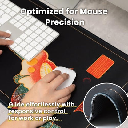 BELLEMOND Japanese Art Desk Mat | Large 31.5x11.8in Anime Mouse Pad for Keyboard & Mouse | Non-Slip Base, Water-Repellent | Original Japanese Design | Camellia Silence - color: Camellia Silence