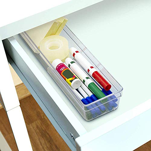 Glad Plastic Drawer Storage Tray – Heavy Duty Organizer Bin for Home, Kitchen, Bath, Bedroom, Office | Non-Slip Feet, 13" x 3.25", Clear - size: 13x3 (Pack of 1)