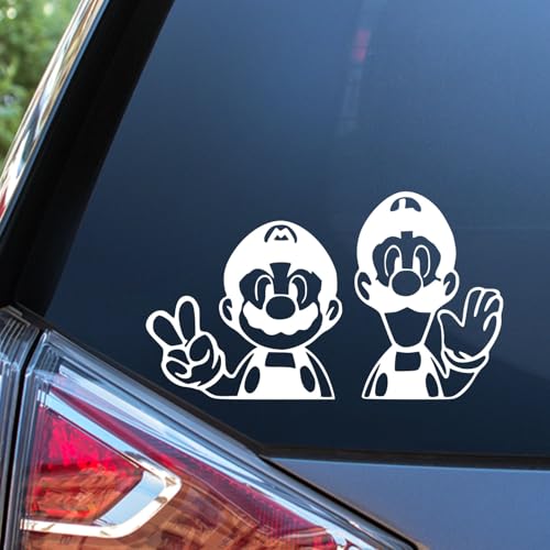 Sunset Graphics & Decals Mario and Luigi Waving Decal Vinyl Car Sticker PC Gaming Funny | Cars Trucks Vans Walls Laptop Skateboard | White | 5.5 Inch | SGD000248