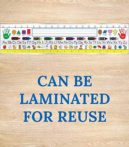Carson Dellosa Traditional Manuscript Nameplates―Student Labels With Name Line, Alphabet Lettering Guide, Number Line, 12-Inch Ruler, Shapes, Colors, Right and Left Hands (36 pc) - style: Manuscript Traditional, K-3