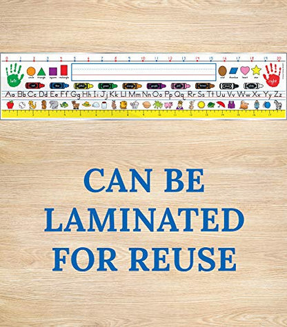 Carson Dellosa Traditional Manuscript Nameplates―Student Labels With Name Line, Alphabet Lettering Guide, Number Line, 12-Inch Ruler, Shapes, Colors, Right and Left Hands (36 pc) - style: Manuscript Traditional, K-3