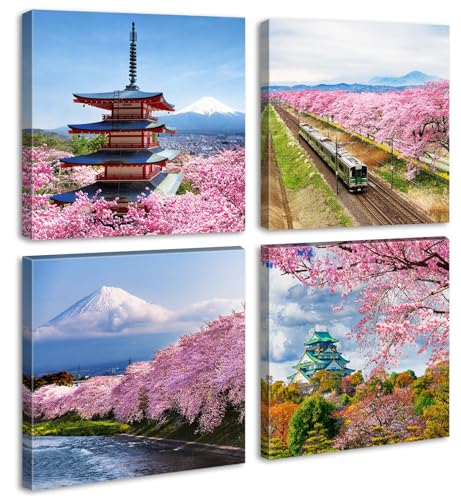 DJSYLIFE Japanese Cherry Blossom Wall Art - 12"X12"X4 | Asian Nature Landscape,Romantic Canvas Prints,Mount Fuji Posters,Spring Scenery Modern Artwork for Bedroom Home Decoration - color: Cherry Blossom
