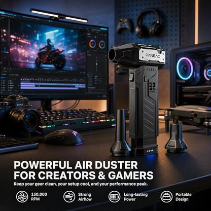 Electric Air Duster with 2 Swappable Battey Pack | 150,0000 RPM BLDC 150 mph Air flow, 3-Speed Compressed Air Duster for Dust/Snow Cleaning - 2-yr Warranty