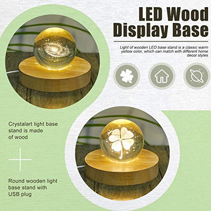 Honoson 4 Pcs LED Light Base - Wooden LED Base for Crystal Wood Light Display for Glass Art Lighted Stand for 3D Glass Resin Art(Round) - style: Round