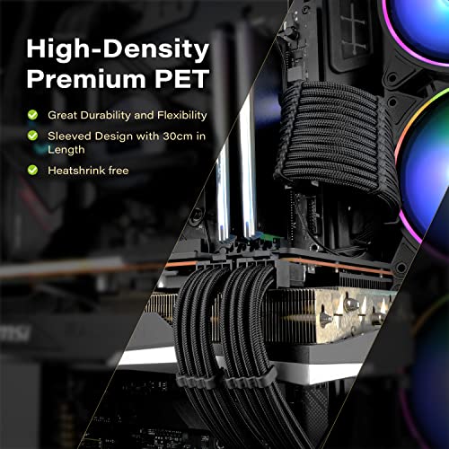 EZDIY-FAB PSU Cable Extension Sleeved Custom Mod GPU PC Power Supply Soft Nylon Braided with Comb Kit 24PIN/8PIN to 6+2Pin/ 8PIN to 4+4PIN-30CM - Black - color: Black
