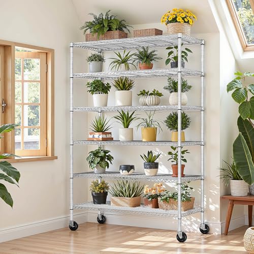 Romorgniz 82" H X45 W X18 D Storage Shelves with Wheels, 6 Tier Wire Shelving Adjustable Metal Shelving Pantry Shelves Capacity 1200LBS for Garage Shelving, Pantry, Kitchen, Closet,Chrome - size: 82"H X45"W X18"D-Chrome