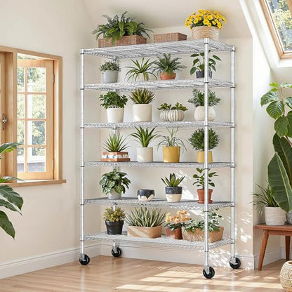 Romorgniz 82" H X45 W X18 D Storage Shelves with Wheels, 6 Tier Wire Shelving Adjustable Metal Shelving Pantry Shelves Capacity 1200LBS for Garage Shelving, Pantry, Kitchen, Closet,Chrome - size: 82"H X45"W X18"D-Chrome