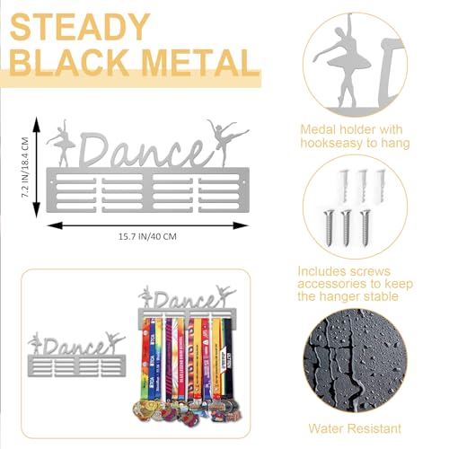 Resama Medal Hanger Holder Display Wall Rack Frame Shelf-Medal Hanger Awards Ribbon Soccer,Gymnastics,Holder Display Rack for 60 Medals - color: Dance Silver
