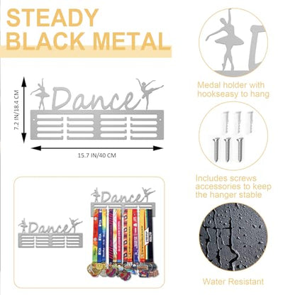 Resama Medal Hanger Holder Display Wall Rack Frame Shelf-Medal Hanger Awards Ribbon Soccer,Gymnastics,Holder Display Rack for 60 Medals - color: Dance Silver