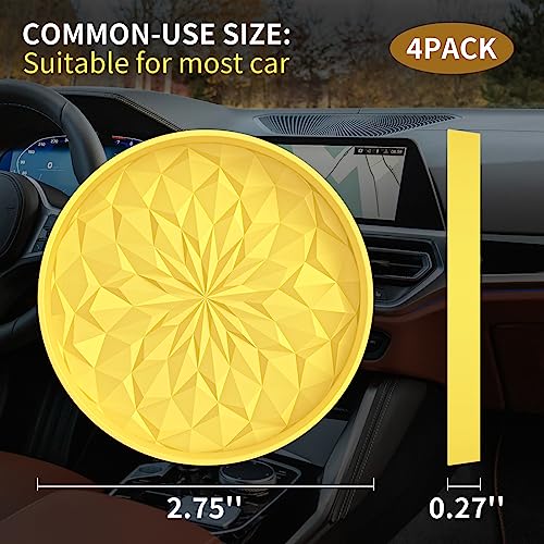 ME.FAN Car Coasters for Cup Holders [4 Pack] - 2.75In Silicone Auto Mug Mats - Universal Non-Slip Recessed Car Interior AccessoriesYellow - color: 4 Pack-yellow