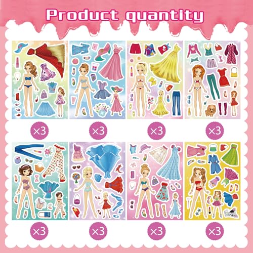 Stickers for Kids, 24 Sheets Dress Up Stickers for Girls, Make Your Own Fairy Princess Sticker, Birthday Party Favor, Classroom Rewards, Art Craft - style: Dress Up