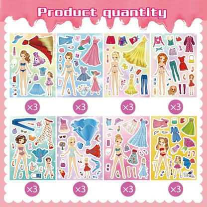 Stickers for Kids, 24 Sheets Dress Up Stickers for Girls, Make Your Own Fairy Princess Sticker, Birthday Party Favor, Classroom Rewards, Art Craft - style: Dress Up
