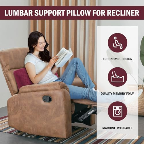 HOMBYS Lumbar Support Pillow for Recliner Chair, Memory Foam Back Support Cushion for Elderly,Extra Large Lumbar Support Pillow,Thick Backrest for Home Reading (Wine Red, 20“x13.5"x5") - color: Wine Red, size: 20“x13.5"x5"