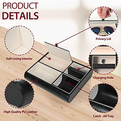 Valet Tray,Nightstand Desk or Dresser Organizer, Catch-All for Keys, Phone, Wallet, Coin, Jewelry, and More (Black / 10.34 x 2.15 x 8.19 inches) JackCubeDesign - :MK158