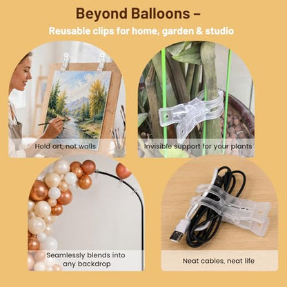 12 Pack Balloon Arch Clips (6x 2.4-in & 6x 3.5-in) Heavy Duty Transparent Clips, 100pcs Clear 260 Balloons & Accessories, Arch Set for Backdrop Parties Photography DIY - size: transparent