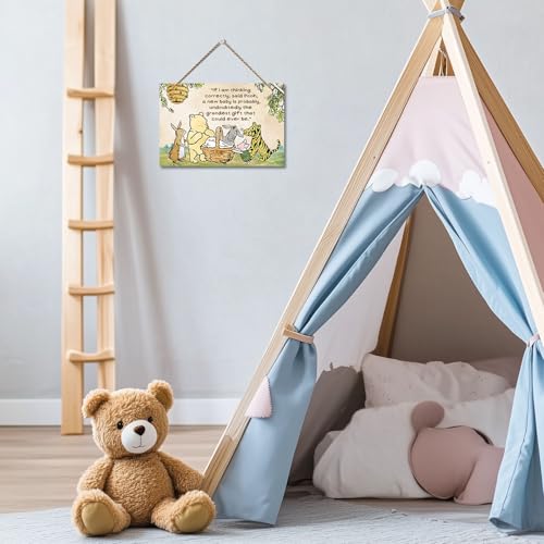 Hatzelou 1PCS Classic Winnie Baby Shower Centerpiece, Winnie Quotes Wall Hanging Sign, the Pooh Wall Sign Gifts, Adorable Winnie Sign for Home Bedroom Nursery, Perfect for Baby Shower Party Decor - size: 1pcs-new-baby