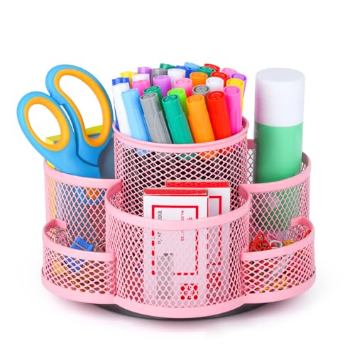 Topwey Pink Pen Holder for Desk, Rotating Pencil Holder, Cup Holder for Desk Office, Pen Organizer - color: Pink