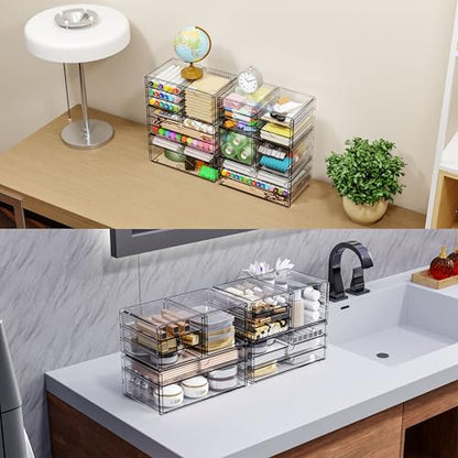 Yieach 2 Pack Acrylic Drawer Organizer With 6 Drawers,Stackable 11.1” Large Clear Storage Drawers and Makeup Organizer For Vanity,Bathroom Countertop,Cabinet,Pantry,Office Supply Storage Bins Drawers - size: large 6 Drawers