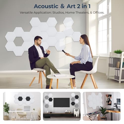 12 Pack Hexagon Acoustic Panels, 12" x 10" x 0.4" High-Density Soundproof Wall Panels, Self-Adhesive Acoustic Wall Panels for Studio, Home, Office, White - color: Basic Hexagon - White, size: Hexagon - 12 Pack