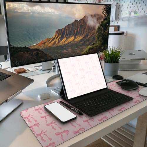 MAY FLOWER Gaming Mouse pad, Large Laptop Mousepad, Full Keyboard Mat, Long Computer Mouse Mat for Home and Office, Anti-Slip Rubber Base, 31.5 x 11.8 Inches (Pink Checkered) - color: Pink Checkered