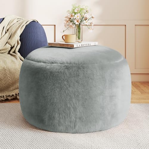 Gericco Round Pouf Ottoman Foot Rest, 29 X 18Inch Floor Poufs Footstool, A Round Modern Foam Filled Foot Stool for Living Room, Home, Nursery, Dorm (Grey, 29Inch) - color: Grey, size: 29.9"D x 29.9"W x 17.7"H