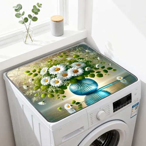 Nuxovilar Daisy Bouquet Dryer Cover for the Top, Non-slip Washer & Dryer Protector, 23.62"x19.68" Dust-proof Washing Machine Mat, Diatom Mud Polyester Top Pad for Laundry Room - color: YYE00283-B