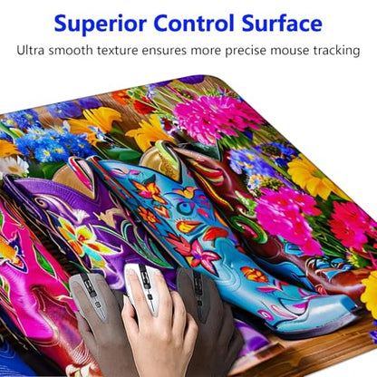 Large Gaming Mouse pad,Boots and Flowers Anti Slip Rubber Base Mouse pad, Suitable for Computer, Laptop, Office Desk Accessories - color: Boots and flowers