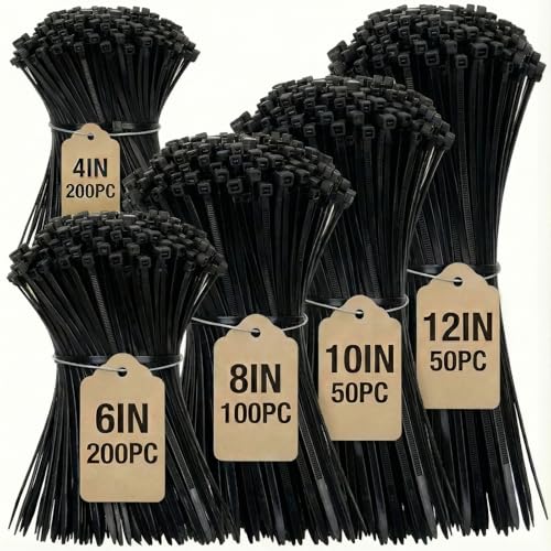 Black Zip Ties Assorted Sizes 4+6+8+10+12-Inch，600PCS Multi-Purpose Self-Locking Nylon Cable Tie,Wire Tie Perfect for Home,Garden Trellis,Office,Garage and Workshop. - color: Black, size: 4/6/8/10/12 Inch 600 Piece