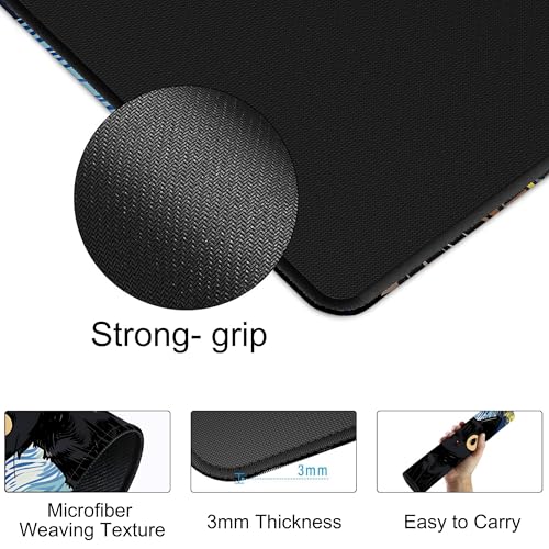 Black Cat Starry Night Gaming Mouse Pad with Stitched Edges Non-Slip Rubber Base Mouse Pad for Office,Computer,Keyboard,Laptop and Home Desk,35.4 x 15.7 Inch - color: Black Cat Starry Night, size: 15.7*35.4inch
