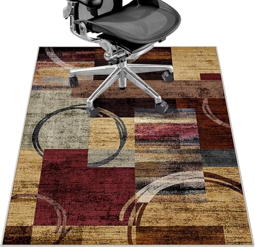 Office Chair Mat for Hardwood Floor&Tile Floor,36"X 48" Heavy Duty Desk Chair Mat for Hard Floors,Under Desk Rug for Rolling Computer Chair,Anti Slip,Low Pile Carpet Floor-Geo Multi - color: Geo Multi, size: 36"X 48"